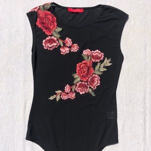 SIGNATURE 8 Rose Embroidered Mesh Bodysuit